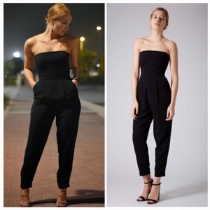 Topshop Black Strapless Tailored Jumpsuit, Size 6
